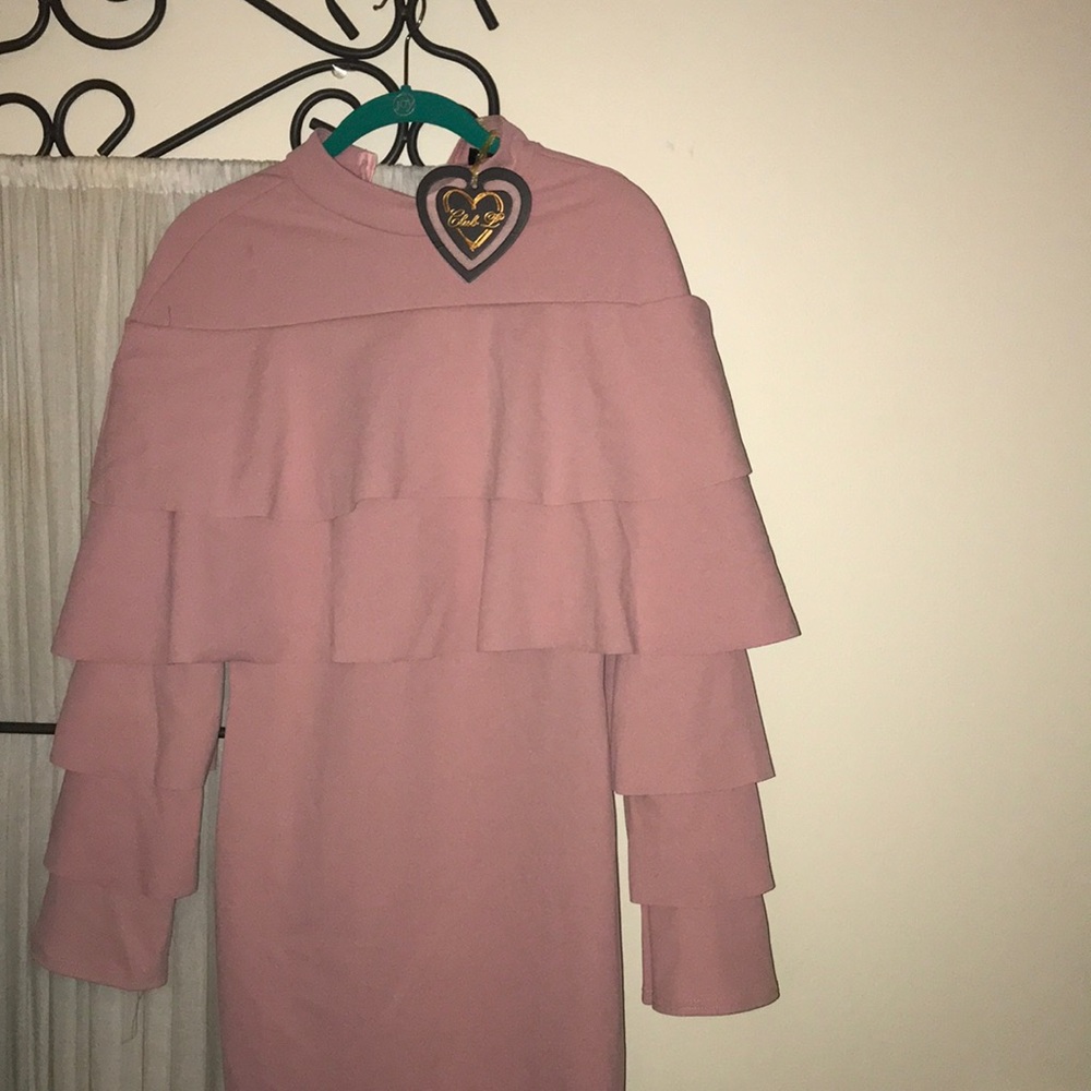 Long sleeved mute pink dress